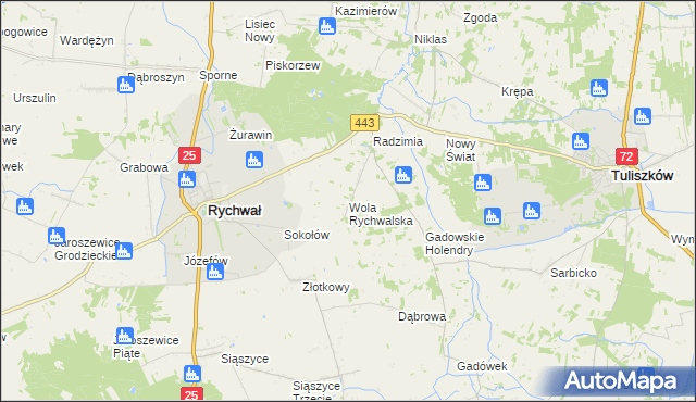 mapa Wola Rychwalska, Wola Rychwalska na mapie Targeo