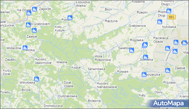 mapa Wola Rzeplińska, Wola Rzeplińska na mapie Targeo