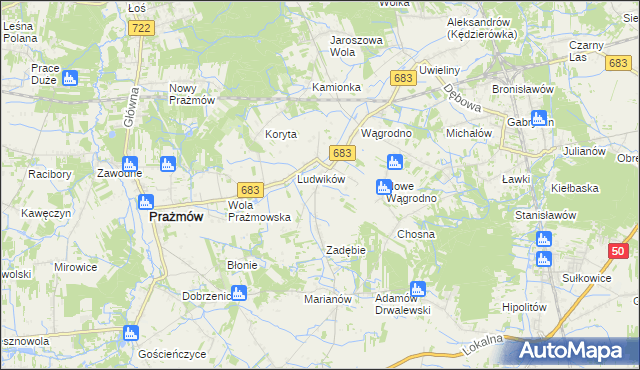 mapa Wola Wągrodzka, Wola Wągrodzka na mapie Targeo