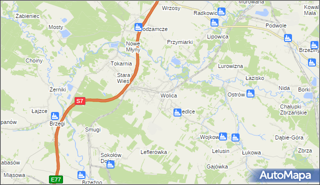 mapa Wolica gmina Chęciny, Wolica gmina Chęciny na mapie Targeo