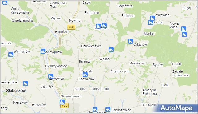 mapa Wolica gmina Działoszyce, Wolica gmina Działoszyce na mapie Targeo