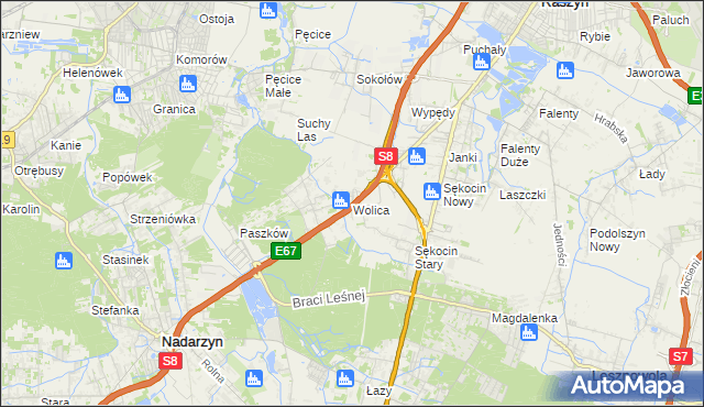 mapa Wolica gmina Nadarzyn, Wolica gmina Nadarzyn na mapie Targeo