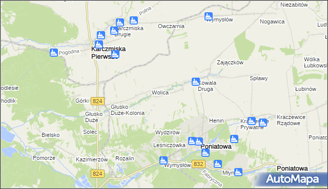 mapa Wolica-Kolonia gmina Karczmiska, Wolica-Kolonia gmina Karczmiska na mapie Targeo