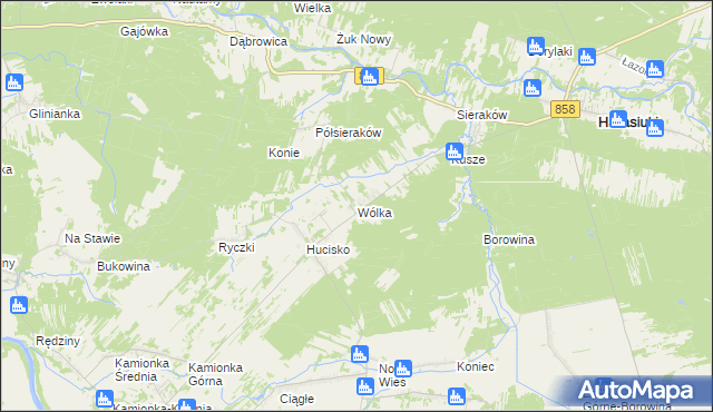 mapa Wólka gmina Harasiuki, Wólka gmina Harasiuki na mapie Targeo