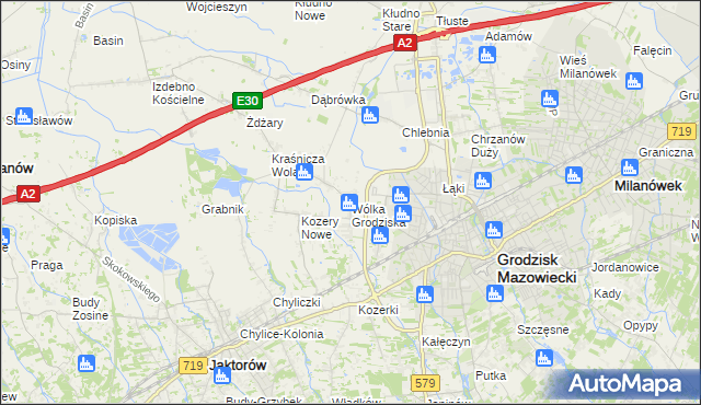 mapa Wólka Grodziska gmina Grodzisk Mazowiecki, Wólka Grodziska gmina Grodzisk Mazowiecki na mapie Targeo