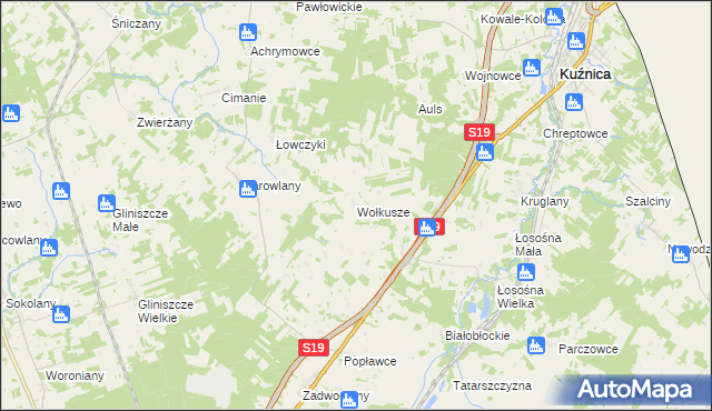 mapa Wołkusze, Wołkusze na mapie Targeo