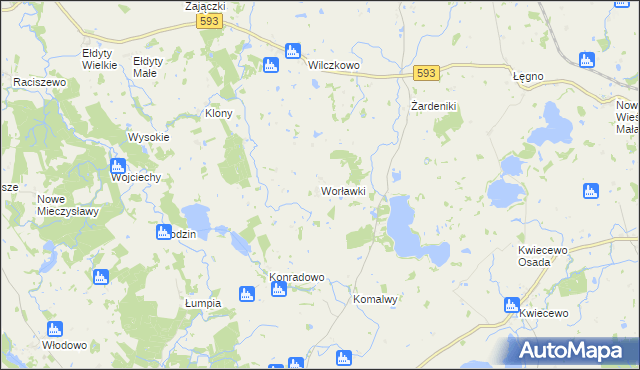 mapa Worławki gmina Świątki, Worławki gmina Świątki na mapie Targeo