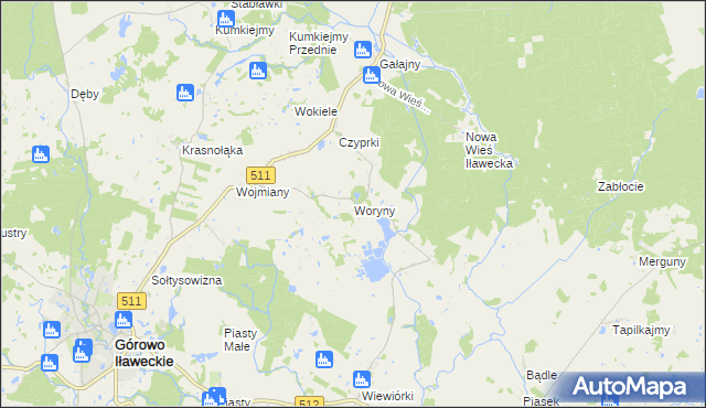 mapa Woryny, Woryny na mapie Targeo