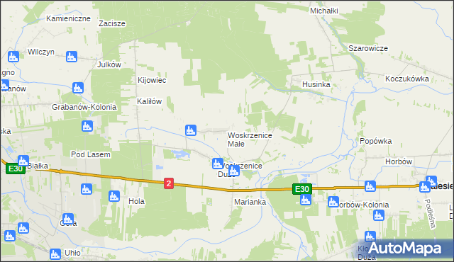 mapa Woskrzenice Małe, Woskrzenice Małe na mapie Targeo
