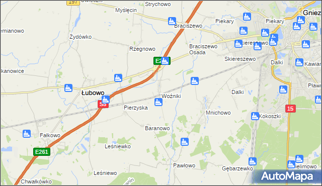 mapa Woźniki gmina Łubowo, Woźniki gmina Łubowo na mapie Targeo