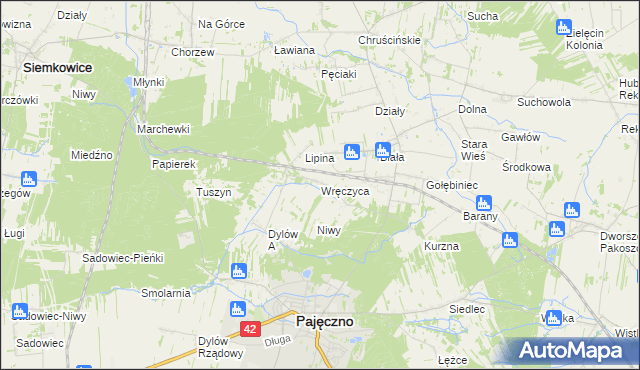 mapa Wręczyca gmina Pajęczno, Wręczyca gmina Pajęczno na mapie Targeo