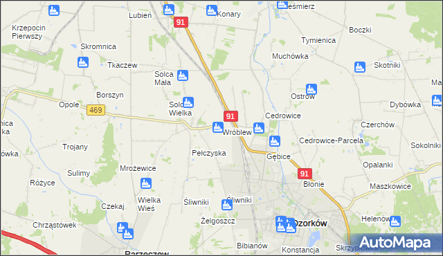 mapa Wróblew gmina Ozorków, Wróblew gmina Ozorków na mapie Targeo