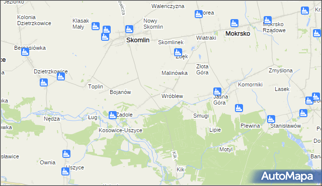 mapa Wróblew gmina Skomlin, Wróblew gmina Skomlin na mapie Targeo
