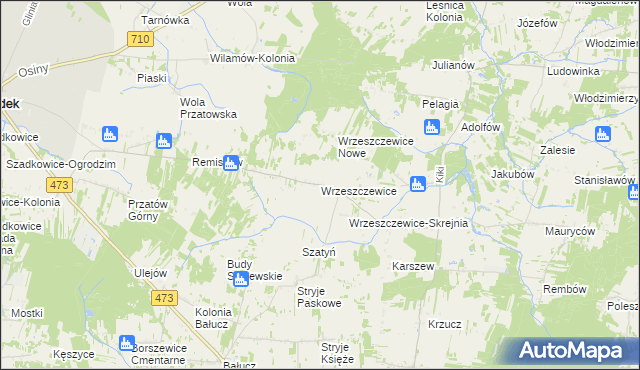 mapa Wrzeszczewice, Wrzeszczewice na mapie Targeo