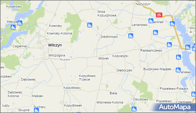mapa Wtórek gmina Wilczyn, Wtórek gmina Wilczyn na mapie Targeo