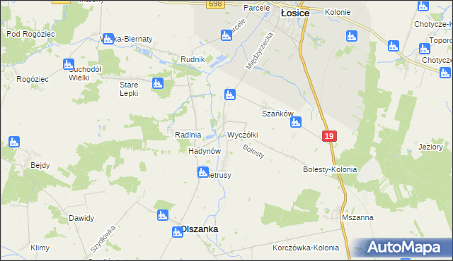mapa Wyczółki gmina Olszanka, Wyczółki gmina Olszanka na mapie Targeo
