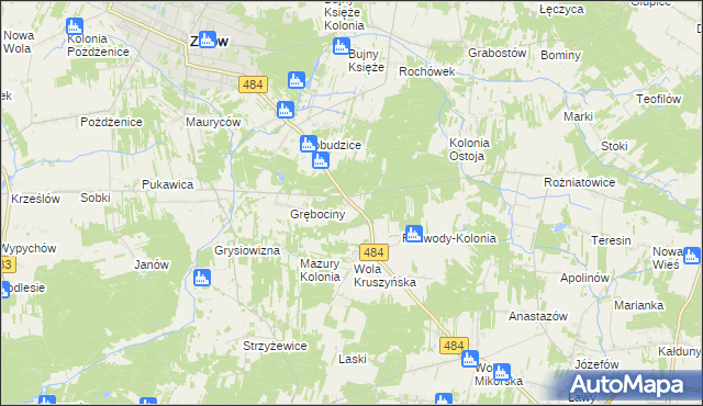 mapa Wygoda gmina Bełchatów, Wygoda gmina Bełchatów na mapie Targeo