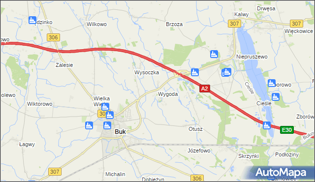 mapa Wygoda gmina Buk, Wygoda gmina Buk na mapie Targeo