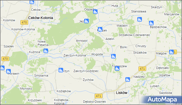 mapa Wygoda gmina Lisków, Wygoda gmina Lisków na mapie Targeo