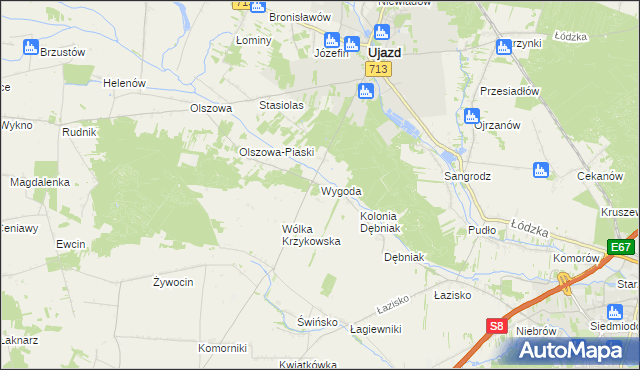 mapa Wygoda gmina Ujazd, Wygoda gmina Ujazd na mapie Targeo