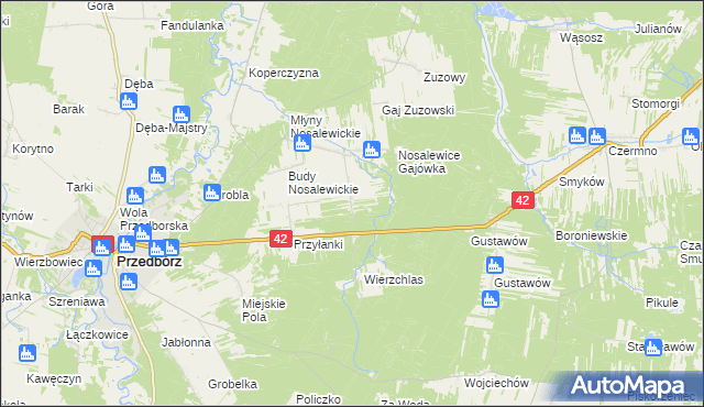 mapa Wygwizdów gmina Przedbórz, Wygwizdów gmina Przedbórz na mapie Targeo