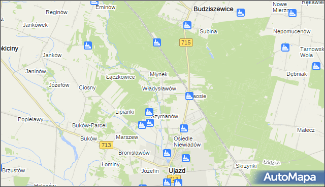 mapa Wykno gmina Ujazd, Wykno gmina Ujazd na mapie Targeo
