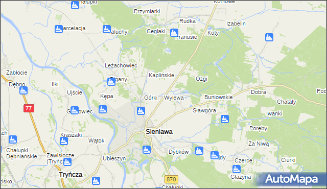 mapa Wylewa, Wylewa na mapie Targeo