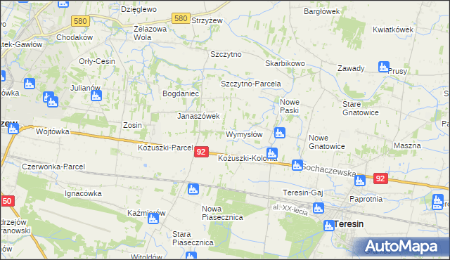 mapa Wymysłów gmina Sochaczew, Wymysłów gmina Sochaczew na mapie Targeo