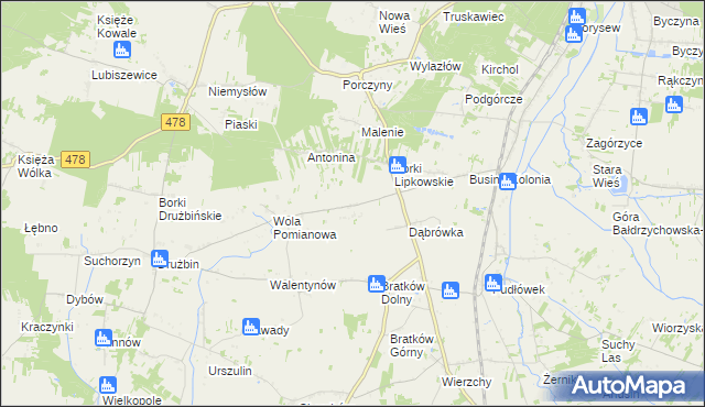 mapa Wyrębów gmina Zadzim, Wyrębów gmina Zadzim na mapie Targeo
