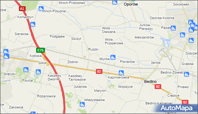 mapa Wyrów gmina Bedlno, Wyrów gmina Bedlno na mapie Targeo