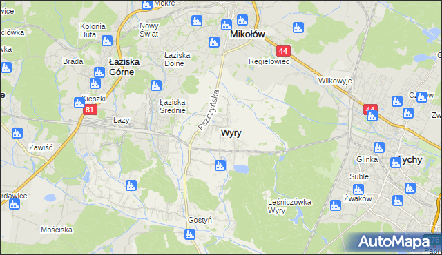 mapa Wyry, Wyry na mapie Targeo