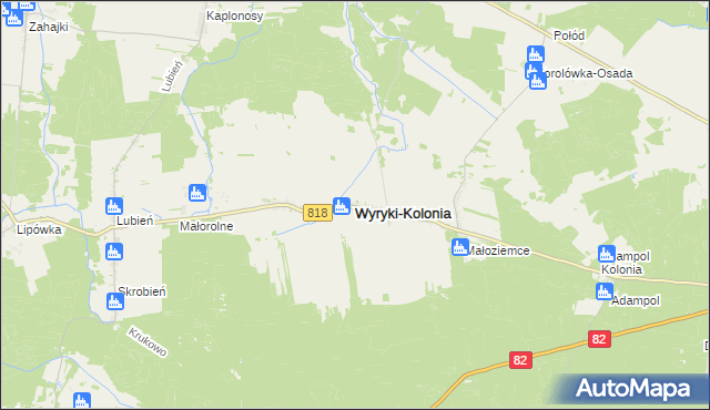 mapa Wyryki, Wyryki na mapie Targeo