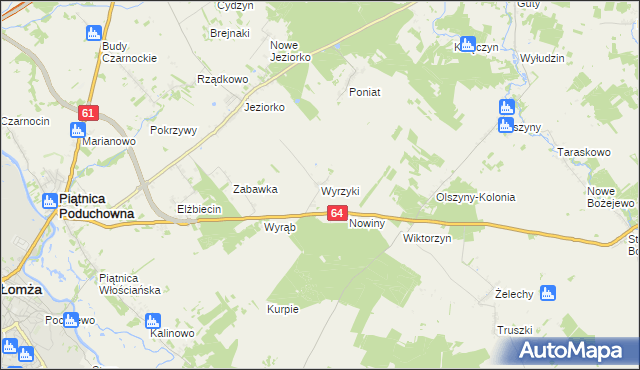 mapa Wyrzyki gmina Piątnica, Wyrzyki gmina Piątnica na mapie Targeo