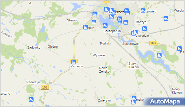 mapa Wysokie gmina Choszczno, Wysokie gmina Choszczno na mapie Targeo
