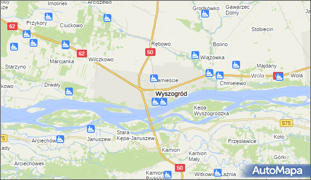 mapa Wyszogród powiat płocki, Wyszogród powiat płocki na mapie Targeo