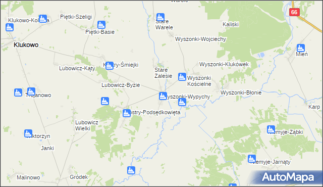 mapa Wyszonki-Wypychy, Wyszonki-Wypychy na mapie Targeo