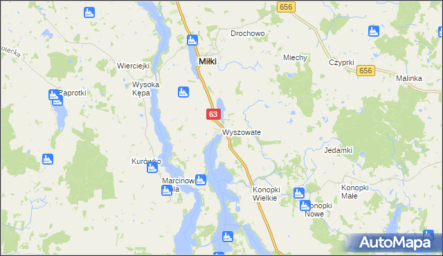 mapa Wyszowate gmina Miłki, Wyszowate gmina Miłki na mapie Targeo