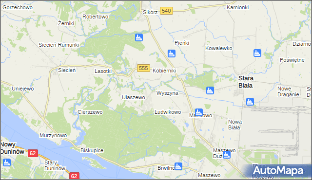 mapa Wyszyna gmina Stara Biała, Wyszyna gmina Stara Biała na mapie Targeo