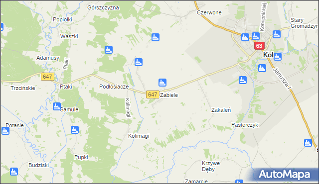 mapa Zabiele gmina Kolno, Zabiele gmina Kolno na mapie Targeo