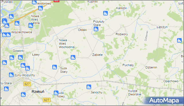 mapa Zabiele gmina Rzekuń, Zabiele gmina Rzekuń na mapie Targeo