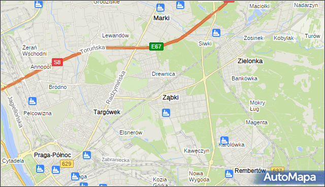 mapa Ząbki powiat wołomiński, Ząbki powiat wołomiński na mapie Targeo
