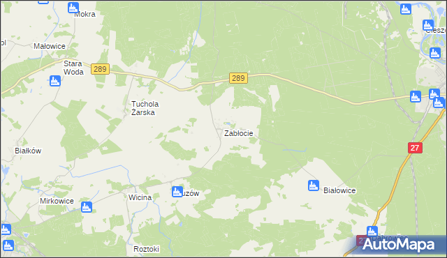 mapa Zabłocie gmina Jasień, Zabłocie gmina Jasień na mapie Targeo
