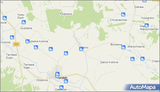 mapa Żabno gmina Turobin, Żabno gmina Turobin na mapie Targeo