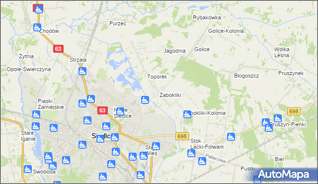 mapa Żabokliki gmina Siedlce, Żabokliki gmina Siedlce na mapie Targeo