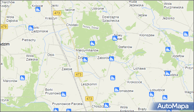 mapa Zaborów gmina Zadzim, Zaborów gmina Zadzim na mapie Targeo