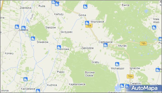 mapa Zabrodzie gmina Gidle, Zabrodzie gmina Gidle na mapie Targeo