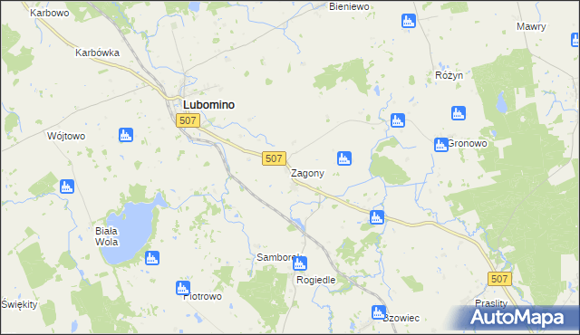 mapa Zagony gmina Lubomino, Zagony gmina Lubomino na mapie Targeo