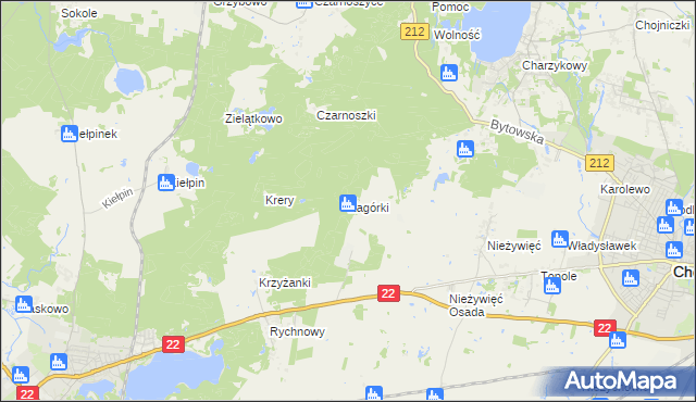 mapa Zagórki gmina Człuchów, Zagórki gmina Człuchów na mapie Targeo