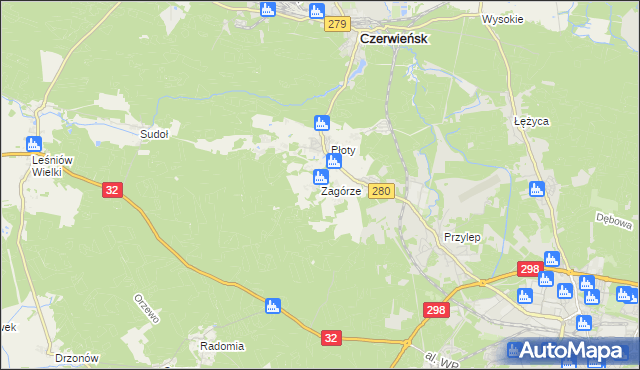 mapa Zagórze gmina Czerwieńsk, Zagórze gmina Czerwieńsk na mapie Targeo