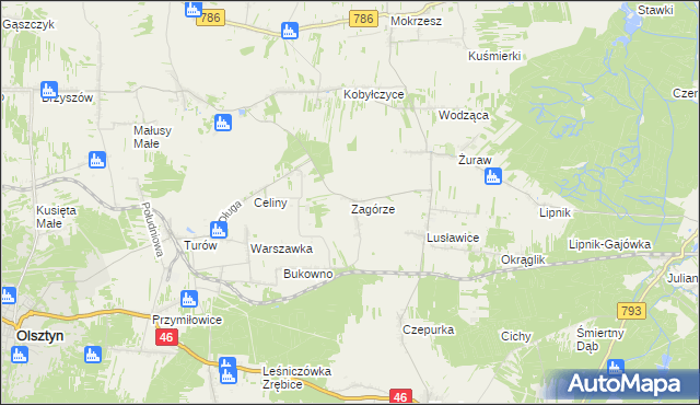 mapa Zagórze gmina Janów, Zagórze gmina Janów na mapie Targeo